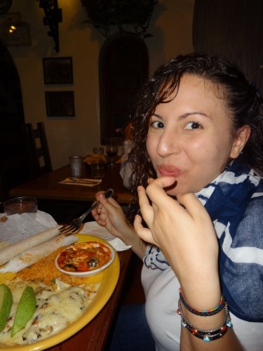 Claudia enjoying her Mexican food in Palm Springs.